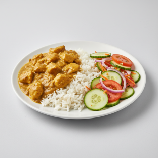 Curry Stew Chicken with White Rice and Senegalese Salad