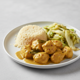 Curry Stew Chicken with Couscous and Cabbage