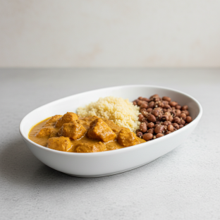 Curry Stew Chicken with Couscous and Black-Eyed Peas