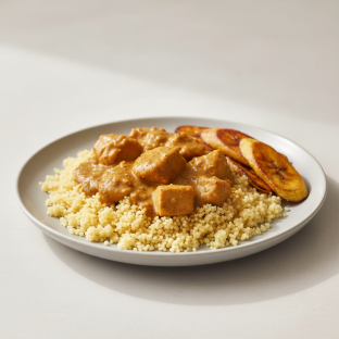 Curry Stew Chicken with Couscous and Plantains