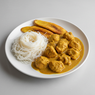 Curry Stew Chicken with Vermicelli and Plantains