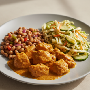 Curry Stew Chicken with Black-Eyed Peas and Senegalese Salad