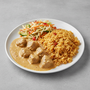 Curry Stew Lamb with Jollof Rice and Senegalese Salad