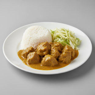 Curry Stew Lamb with White Rice and Cabbage