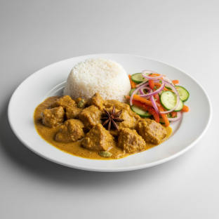 Curry Stew Lamb with White Rice and Senegalese Salad