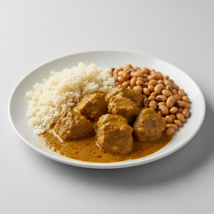 Curry Stew Lamb with Attieke (Cassava Couscous) and Black-Eyed Peas