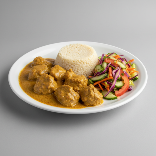 Curry Stew Lamb with Attieke (Cassava Couscous) and Senegalese Salad