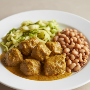 Curry Stew Lamb with Cabbage and Black-Eyed Peas