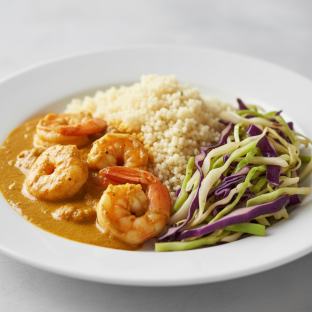 Curry Stew Shrimp with Couscous and Cabbage