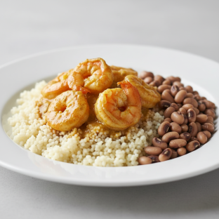 Curry Stew Shrimp with Couscous and Black-Eyed Peas