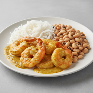 Curry Stew Shrimp with Vermicelli and Black-Eyed Peas