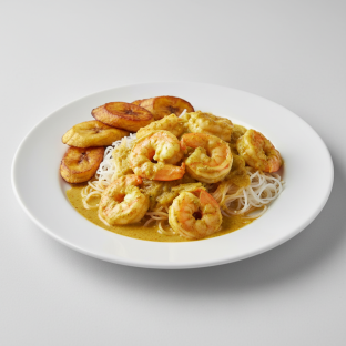 Curry Stew Shrimp with Vermicelli and Plantains