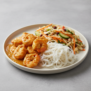 Curry Stew Shrimp with Vermicelli and Senegalese Salad