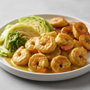 Curry Stew Shrimp with Cabbage and Plantains