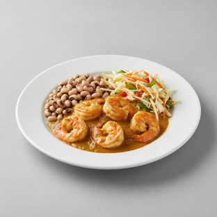 Curry Stew Shrimp with Black-Eyed Peas and Senegalese Salad