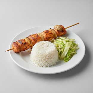 Brochette Chicken with White Rice and Cabbage
