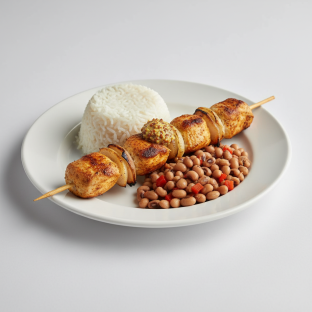 Brochette Chicken with White Rice and Black-Eyed Peas