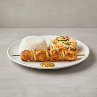 Brochette Chicken with White Rice and Senegalese Salad