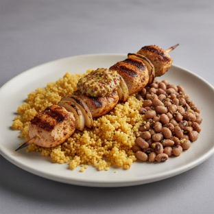 Brochette Chicken with Couscous and Black-Eyed Peas