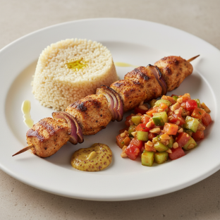 Brochette Chicken with Couscous and Senegalese Salad