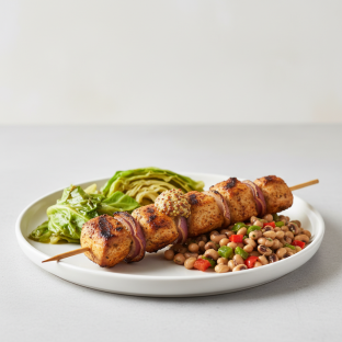 Brochette Chicken with Cabbage and Black-Eyed Peas