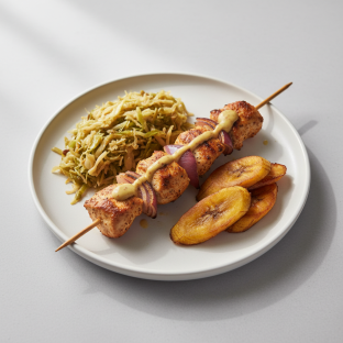 Brochette Chicken with Cabbage and Plantains