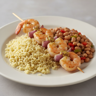 Brochette Shrimp with Couscous and Black-Eyed Peas