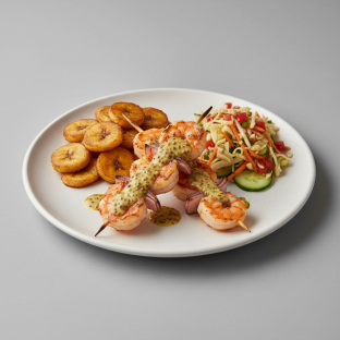 Brochette Shrimp with Plantains and Senegalese Salad