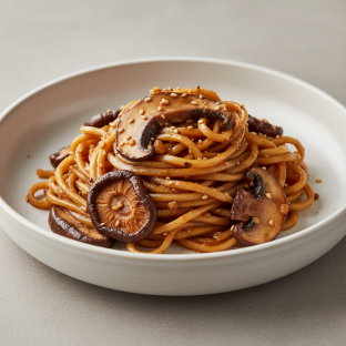 Garlic Sesame Noodles with Mushrooms