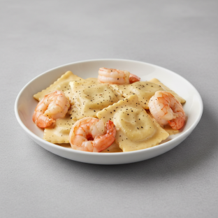 Lobster Ravioli with Alfredo Sauce and Shrimp