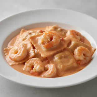 Lobster Ravioli with Vodka Sauce and Shrimp