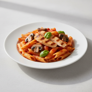Gluten Free Penne with Pomodoro Sauce and Grilled Chicken + Mushrooms
