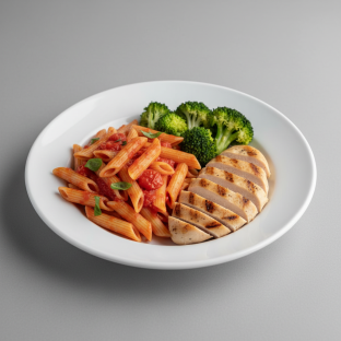 Gluten Free Penne with Pomodoro Sauce and Grilled Chicken + Broccoli