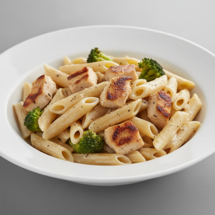 Gluten Free Penne with Alfredo Sauce and Grilled Chicken + Broccoli