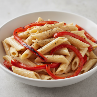 Penne with Alfredo Sauce and Roasted Peppers