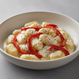 Gnocchi with Alfredo Sauce and Roasted Peppers