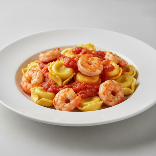 Cheese Tortellini with Pomodoro Sauce and Shrimp