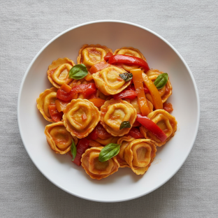 Cheese Tortellini with Pomodoro Sauce and Roasted Peppers