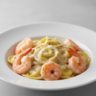 Cheese Tortellini with Alfredo Sauce and Shrimp