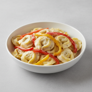 Cheese Tortellini with Alfredo Sauce and Roasted Peppers