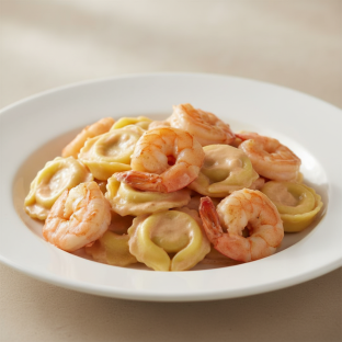 Cheese Tortellini with Vodka Sauce and Shrimp