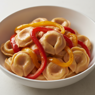 Cheese Tortellini with Vodka Sauce and Roasted Peppers