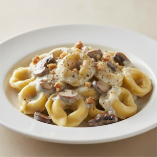 Cheese Tortellini with Gorgonzola Sauce and Mushrooms