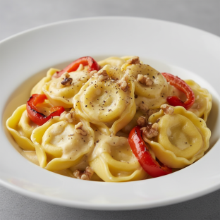 Cheese Tortellini with Gorgonzola Sauce and Roasted Peppers