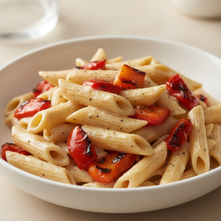 Gluten Free Penne with Alfredo Sauce and Roasted Peppers