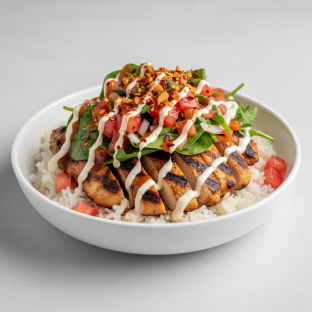 Hot Garlic Chicken Rice Bowl
