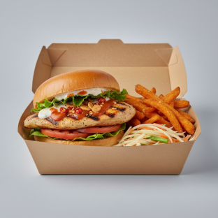 Char Chick Spicy Grilled Chicken Sandwich Box with Sweet Potato Fries