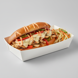Philly Cheese Chicken Sandwich Box with Papaya Salad