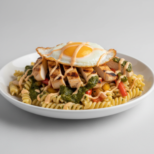 Spicy Basil Mac with Grilled Chicken (Garlic Butter Base)