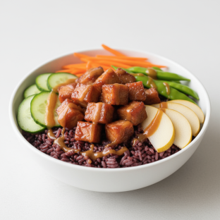 Nut-Free Pork Shoulder Purple Rice Bowl with Tamarind Sauce (No Cashews)